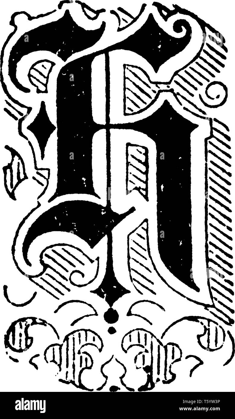 Eine dekorative Buchstaben H mit Blumen und Linien, vintage Strichzeichnung oder Gravur Abbildung Stock Vektor