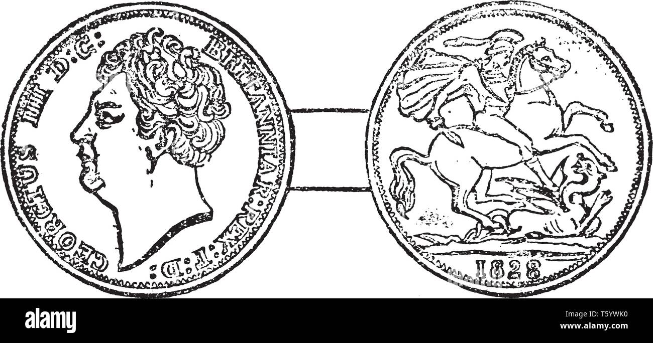 Georg IV., König des Vereinigten Königreichs von Großbritannien und Irland und von Hannover nach dem Tod seines Vaters, vintage Strichzeichnung oder engrav Stock Vektor
