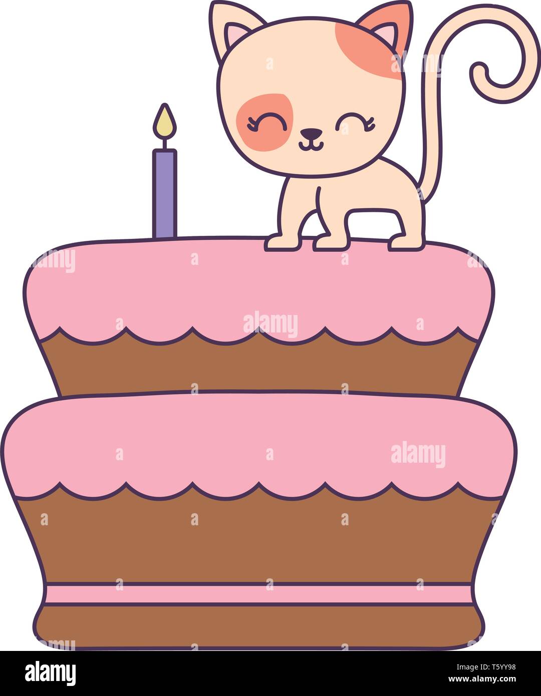 Süße Katze in Kuchen der Geburtstag Vector Illustration Design Stock Vektor