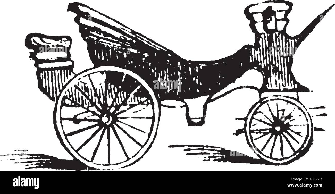 Englisch Barauch ist ein Wagen mit vier Rädern eine fallende oben und zwei Sitzplätze 4 Personen, die jeweils andere, vintage Strichzeichnung oder engr Gesicht Stock Vektor