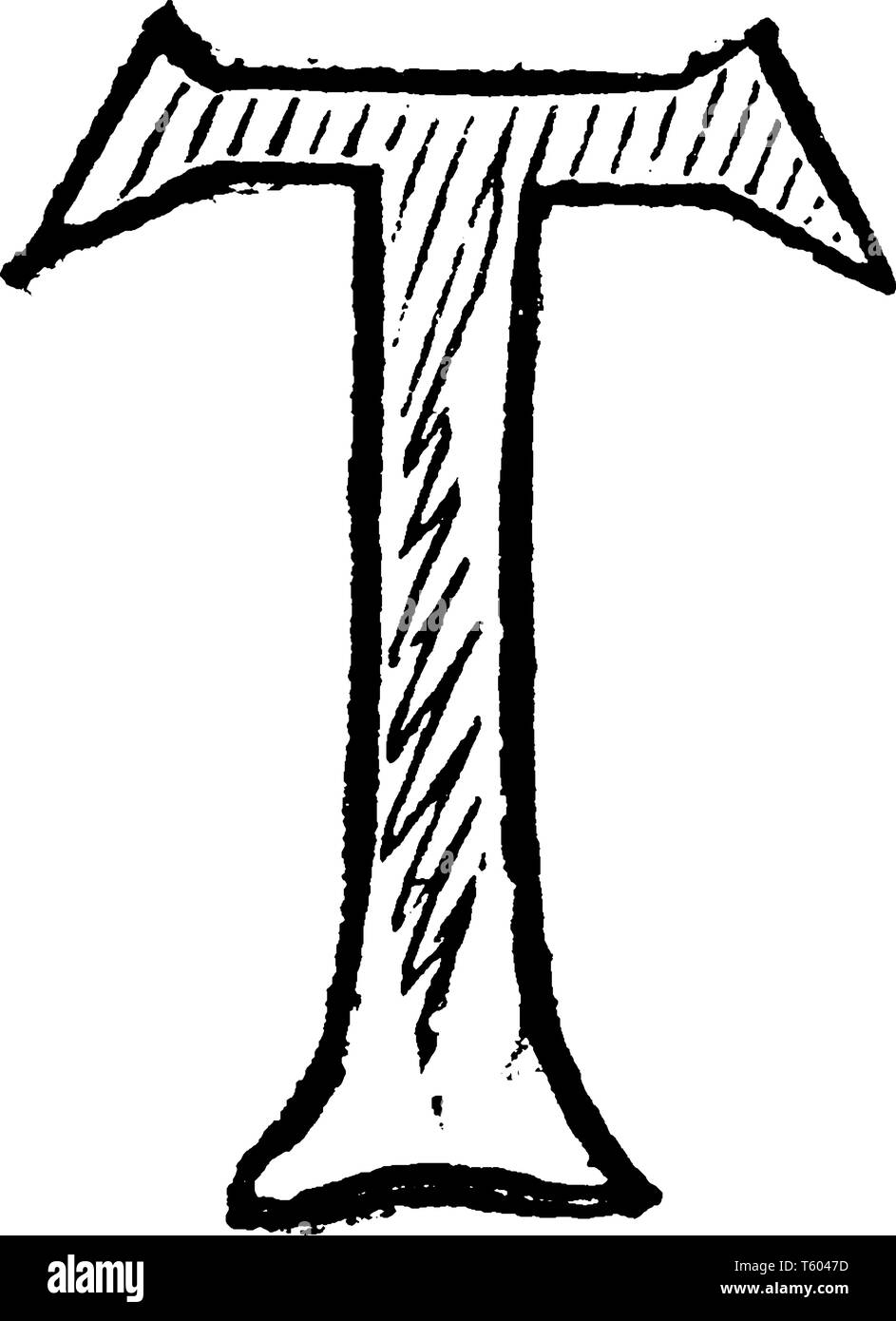 Eine dekorative Buchstaben T, vintage Strichzeichnung oder Gravur Abbildung Stock Vektor