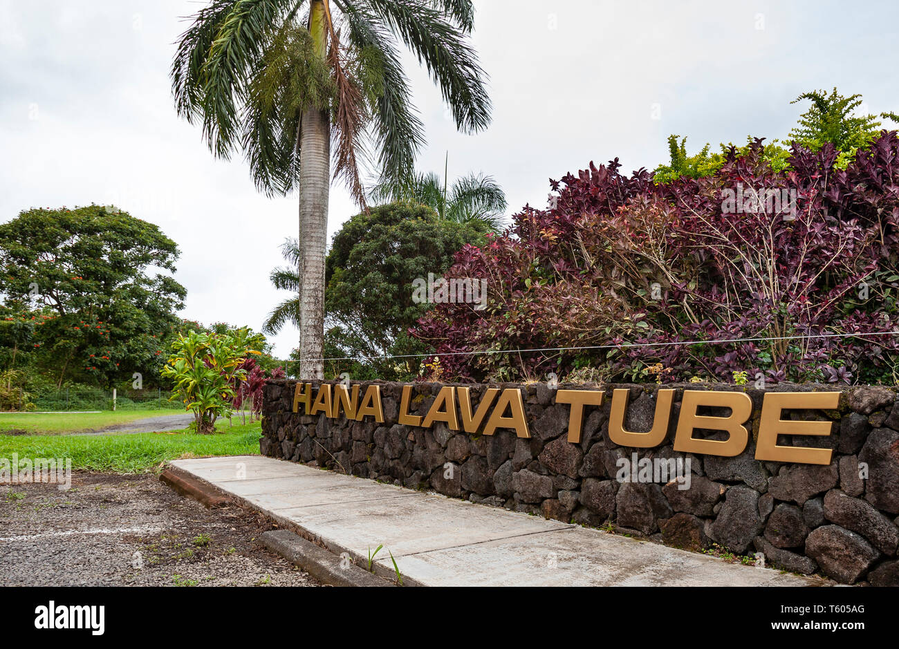 Hana Lavatunnel, welcome Sign, Maui, USA Stockfoto