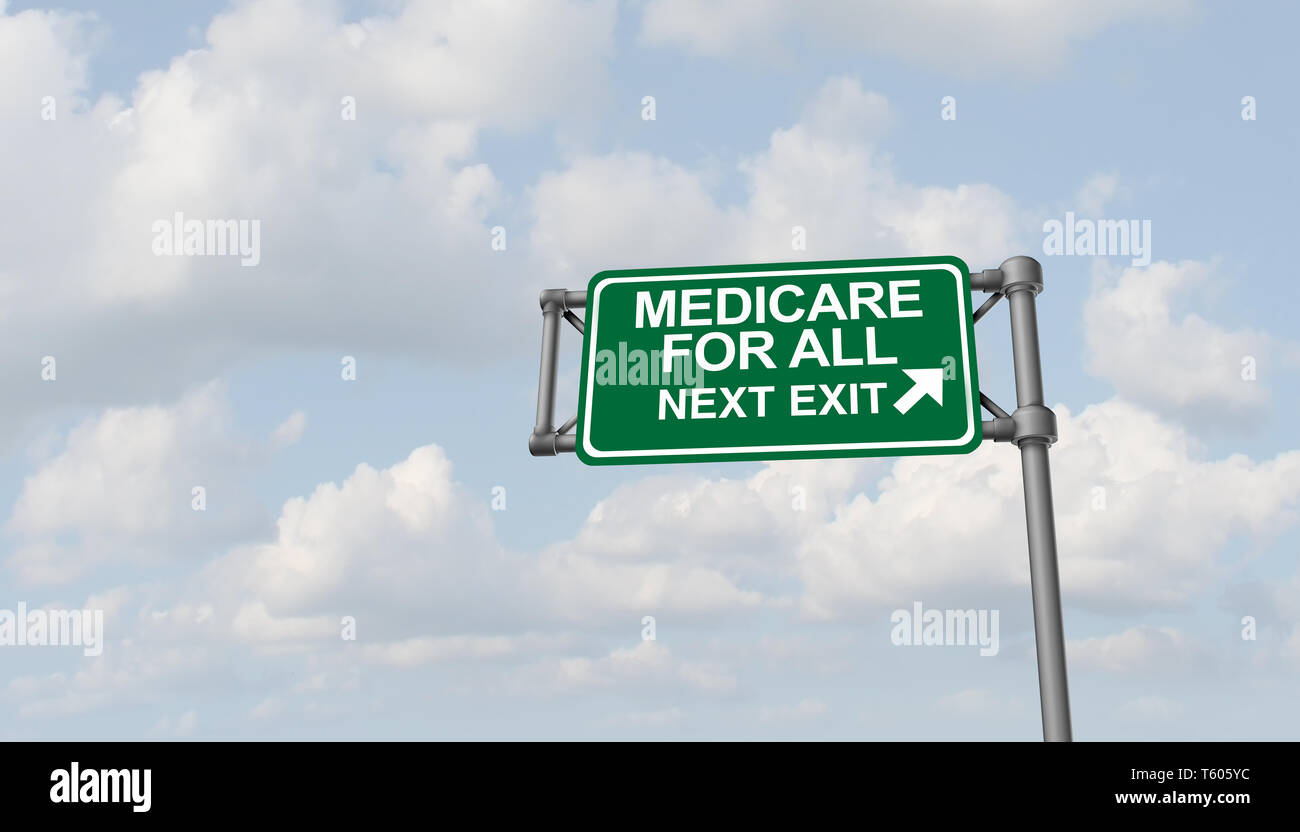 Medicare für alle nationalen Krankenversicherung Konzept als politische Sozialpolitik als 3D-Darstellung. Stockfoto