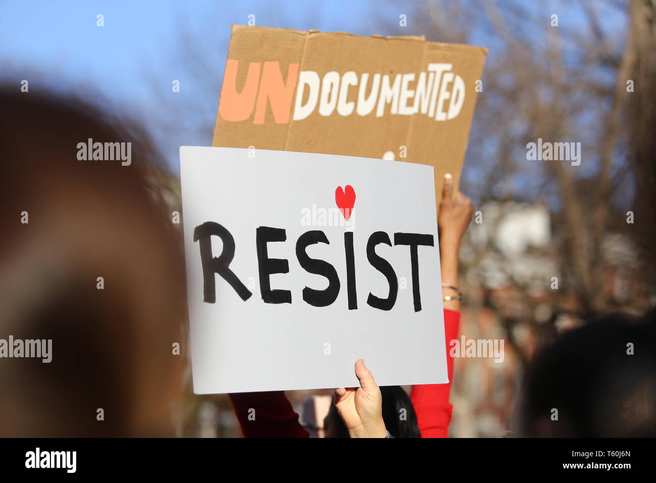 Zeichen im Washington Square Park für die Frau Tag Stockfoto