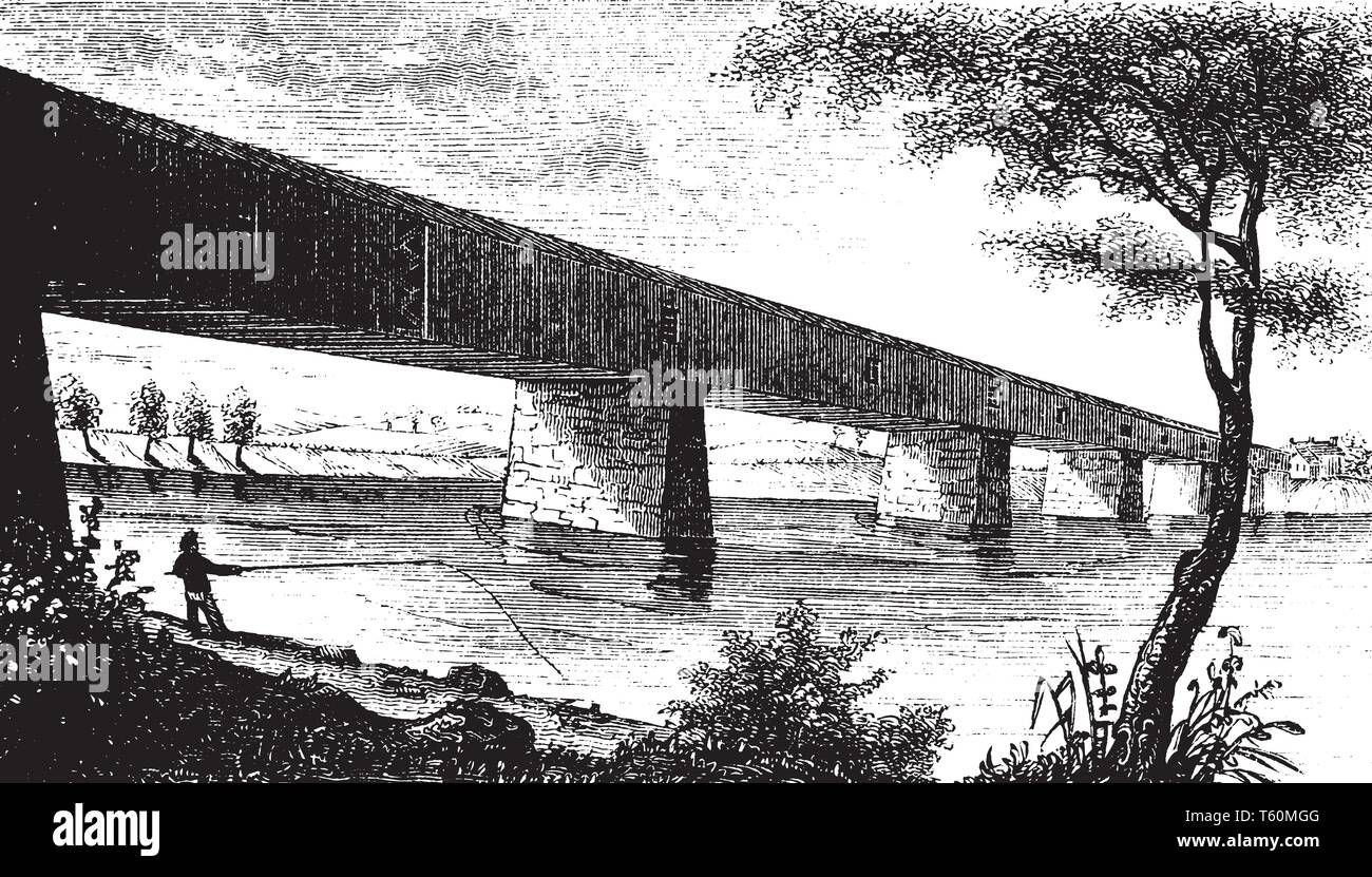 Große Brücke ist eine Gemeinschaft, in der unabhängigen Stadt Chesapeake im US-Staat Virginia Commonwealth befindet, vintage Strichzeichnung oder engrav Stock Vektor