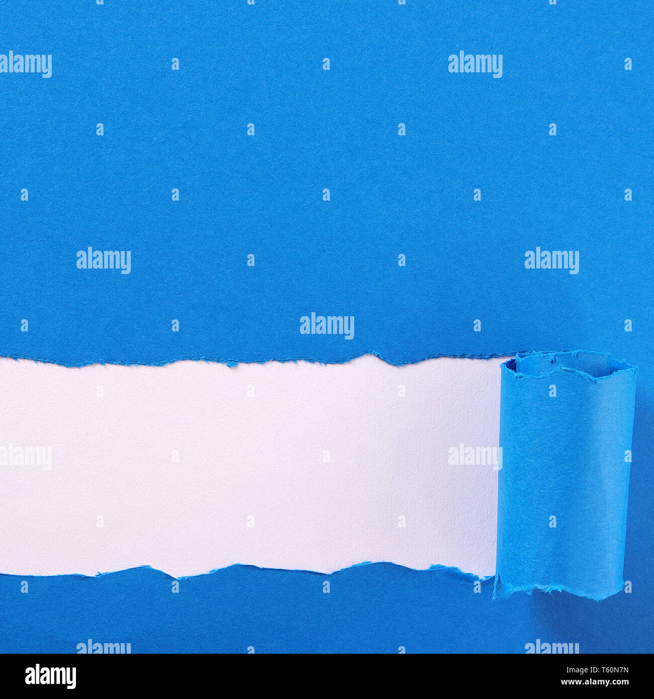 Zerrissen blaue Streifen Papier gewellte Rand Rand frame Stockfoto