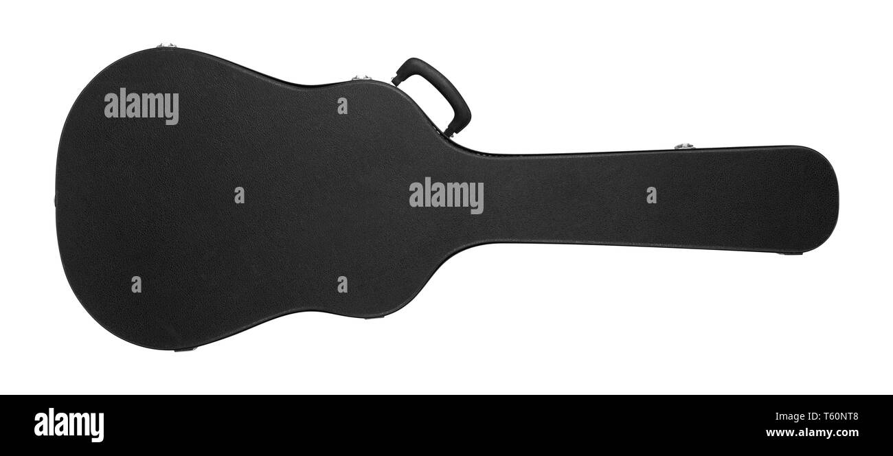 Musikinstrument - Schwarze Akustik Gitarre Koffer auf einem weißen Hintergrund. Isoliert Stockfoto