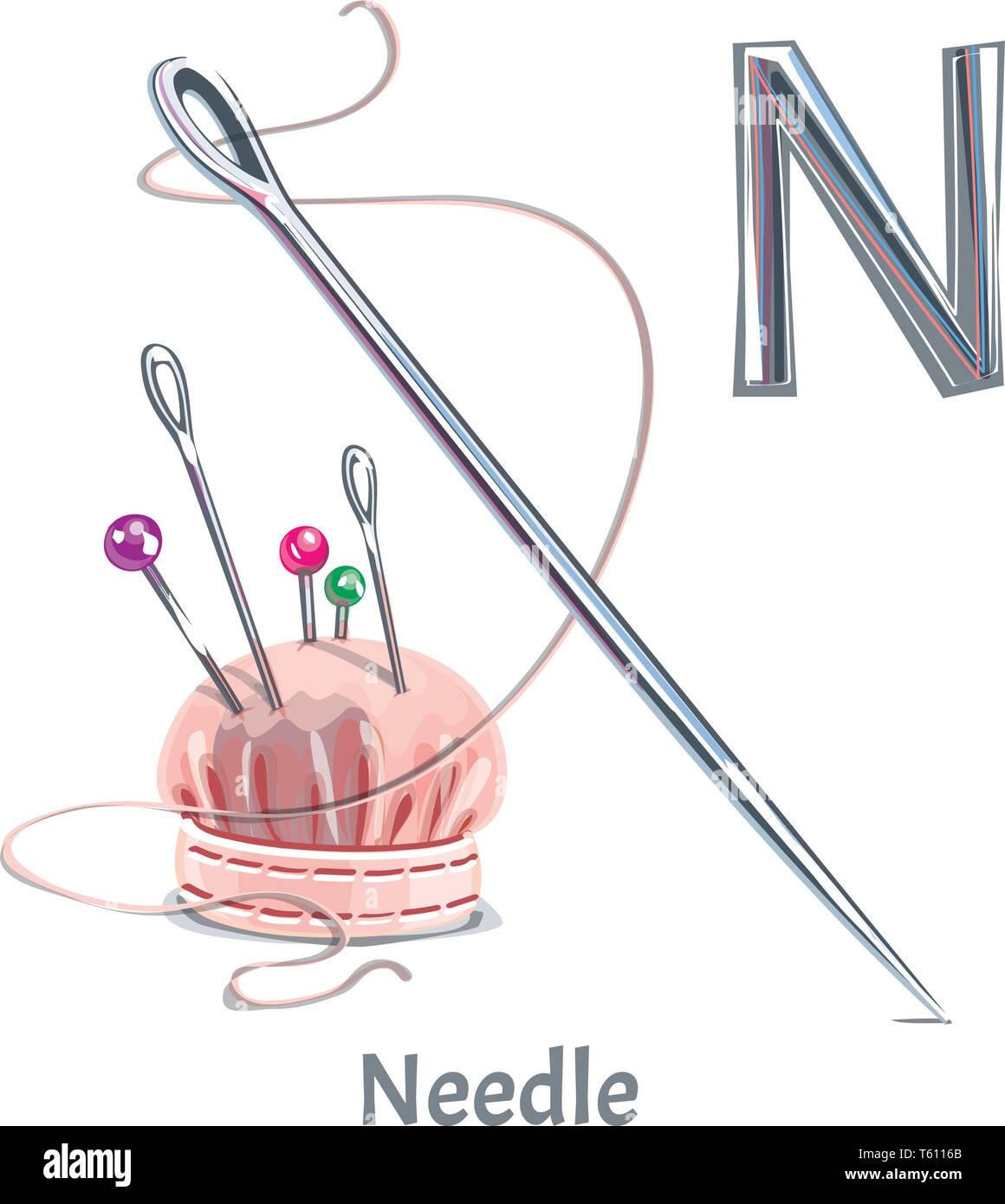 Vektor Buchstaben N. Nadel Stock Vektor