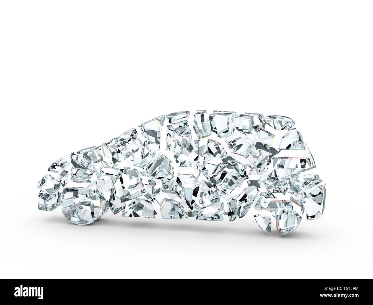 Zerbrochenes Glas auto Symbol auf weißem Hintergrund. 3D-Darstellung. Stockfoto