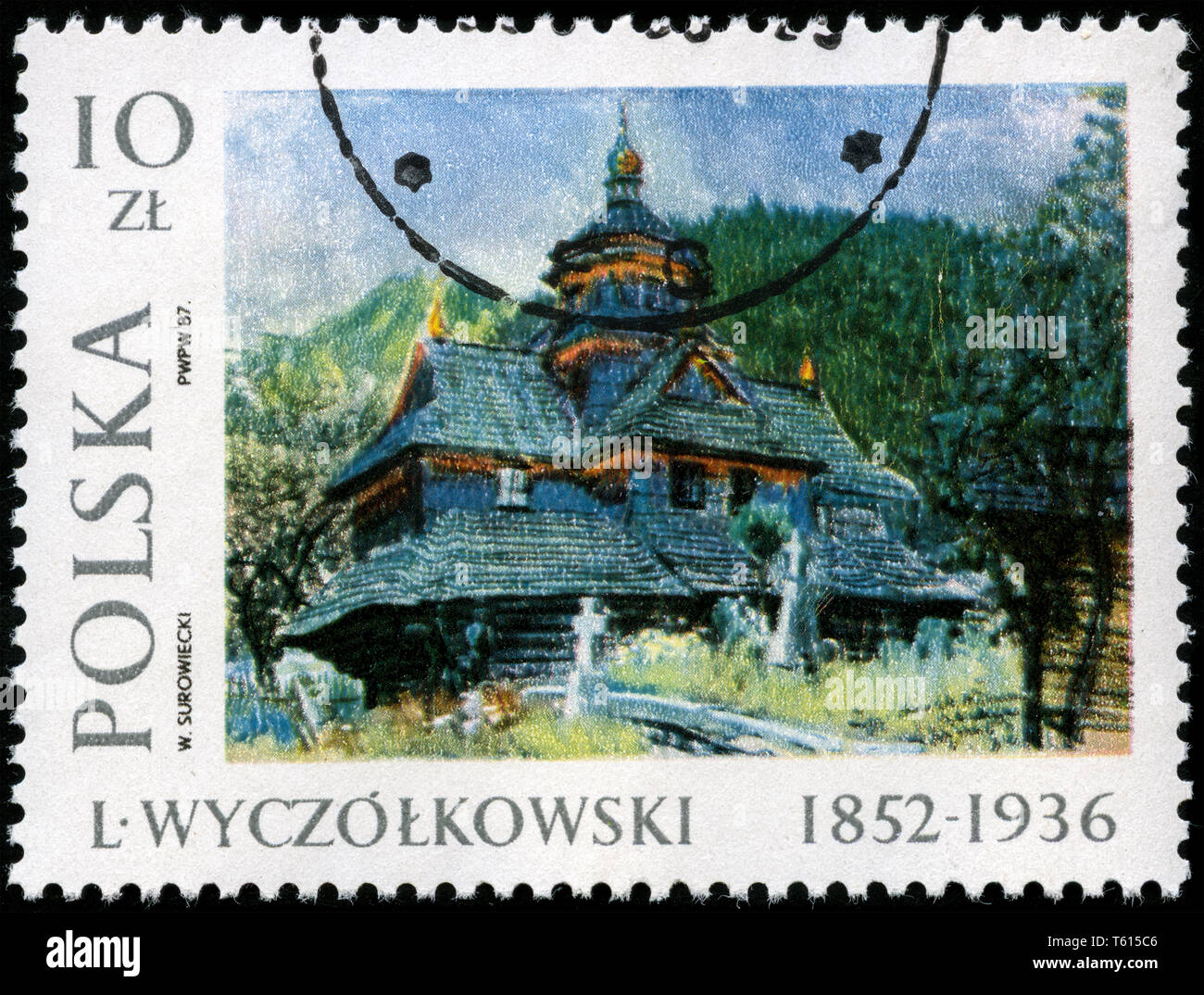 Briefmarke aus der Polen in den Bildern von Leon Wyczolkowski (1852-1936) Serie im Jahr 1987 Stockfoto