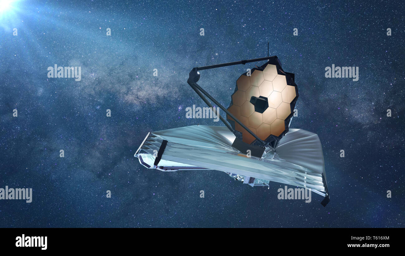James Webb Space Teleskop beobachten eines fernen Sterns (3D-Illustration, Elemente dieses Bild von der NASA eingerichtet sind). Stockfoto