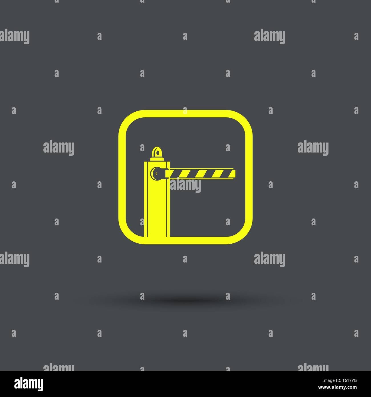 Barriere Symbol. Isoliert. Gelbe Zeichen auf dem grauen Hintergrund. Exklusive Symbole. Vector Illustration. Stock Vektor