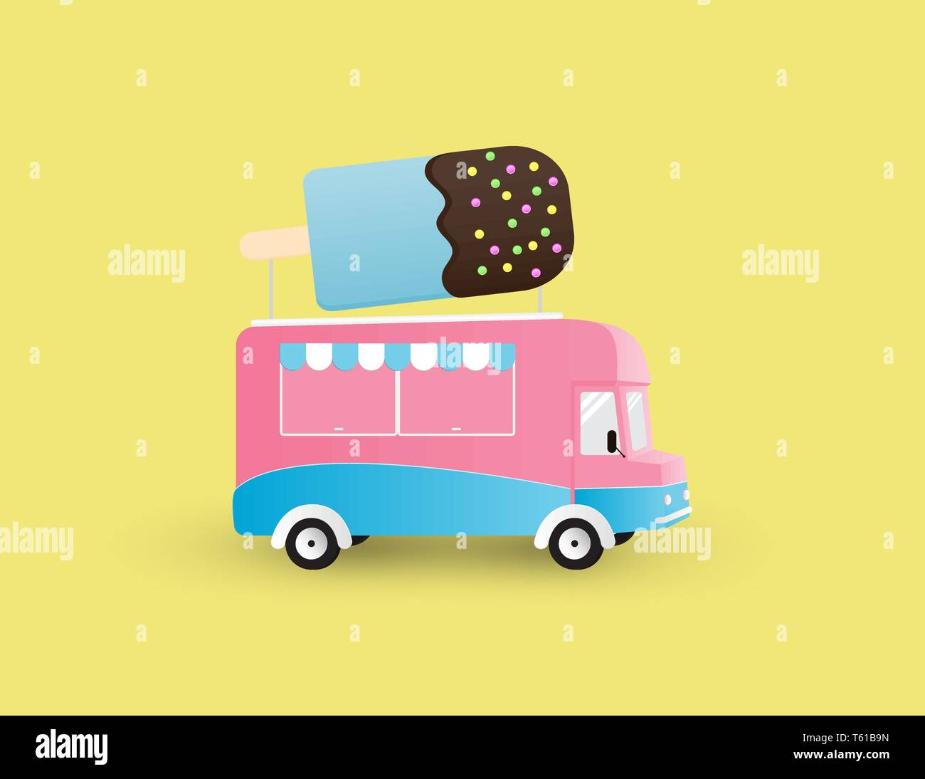 Ice Cream Truck auf gelbem Hintergrund. Kreative Vector Illustration. Stock Vektor