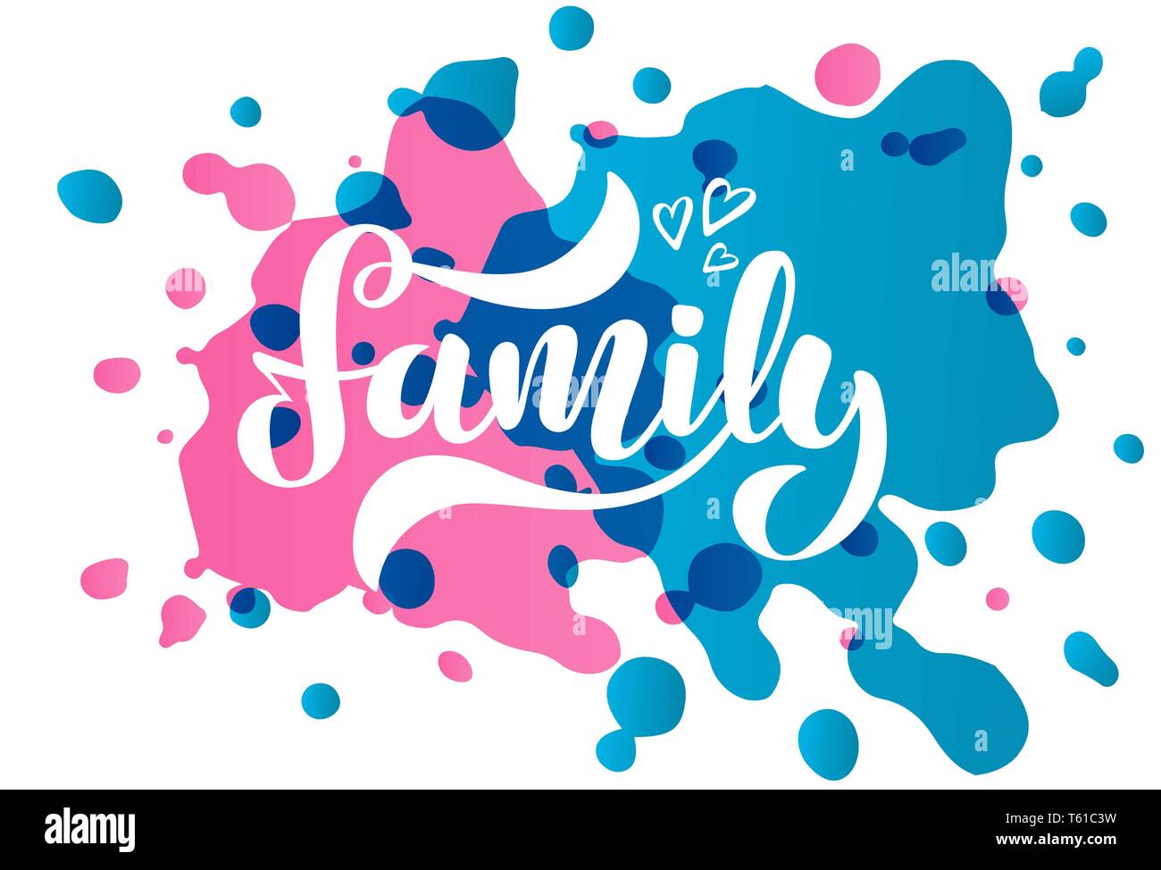 Vector Illustration mit handschriftlichen Phrase Familie und Herzen. Stock Vektor