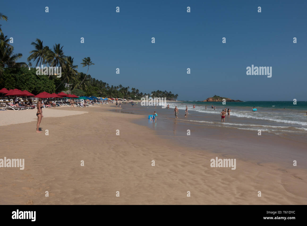 Badegäste, Mirissa Beach, Sri Lanka. Stockfoto