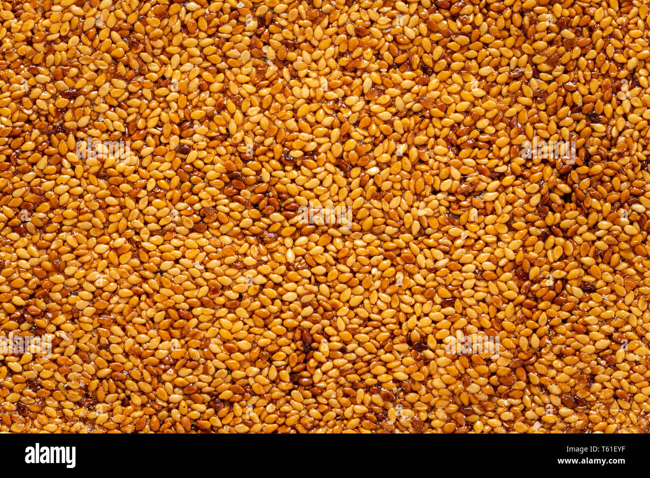 Essen Textur Hintergrund der Sesamsamen in Caramel oder Sesam candy, Ansicht von oben. Stockfoto