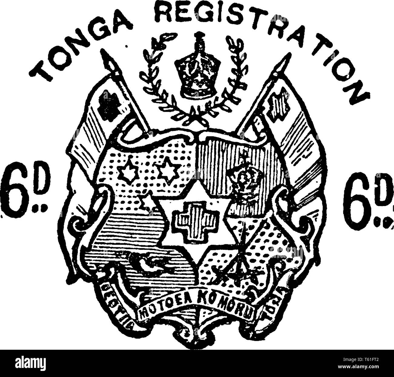 Dieses Bild stellt Tonga 6D Registrierung Umschlag in 1892, vintage Strichzeichnung oder Gravur Abbildung. Stock Vektor