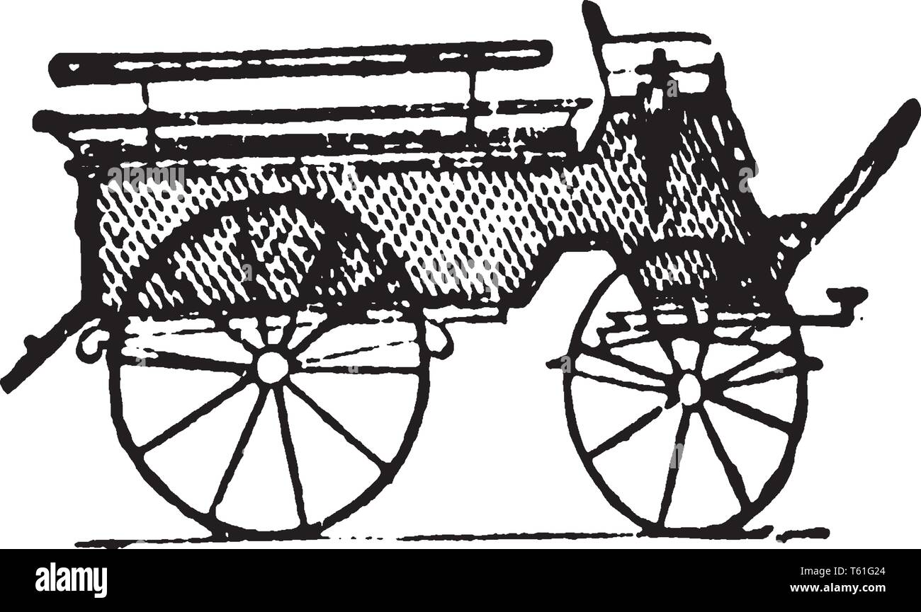 Wagonette ist ein vierrädrigen Fahrzeug für 4 oder 6 Personen, vintage Strichzeichnung oder Gravur Abbildung. Stock Vektor