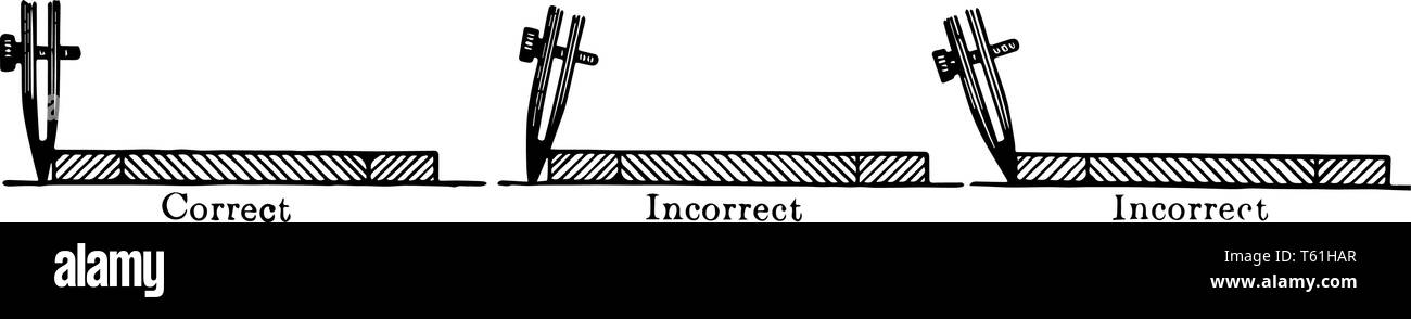 Es ist das Bild der richtige und falsche Position eines Pen gegen ein T-Quadrat, Dreieck, oder gerade Seiten beim Arbeiten auf geometrische Konstruktionen, Stock Vektor