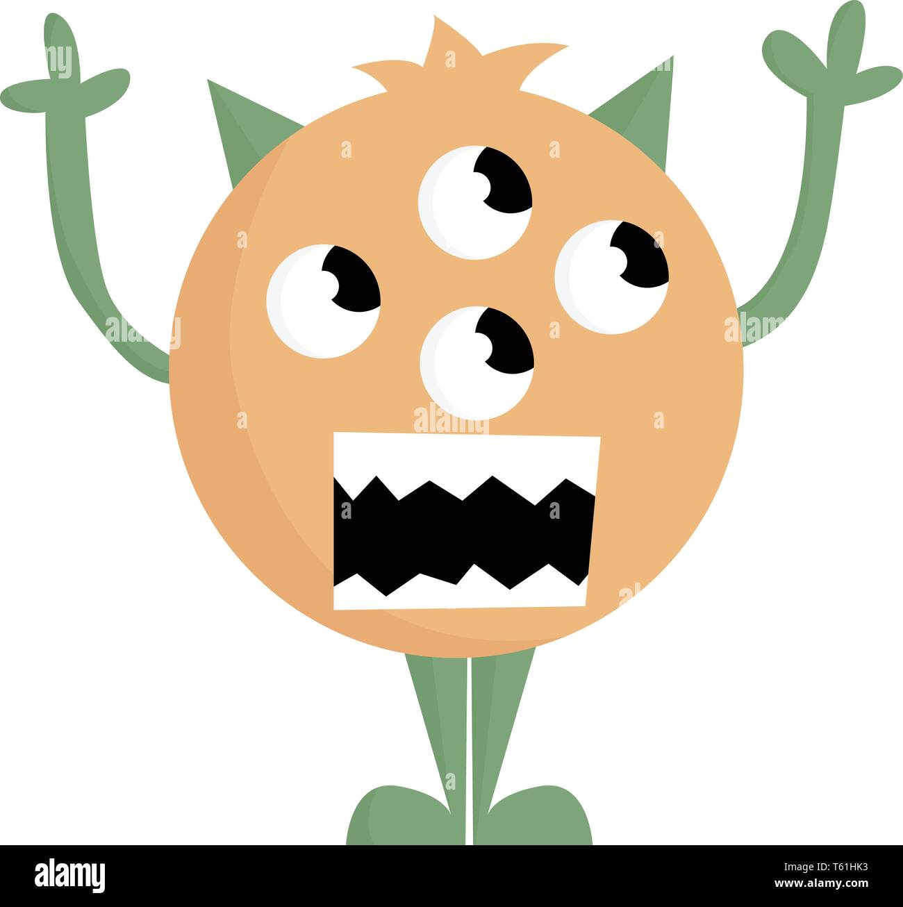 Eine braun gefärbte 4 eyed Monster mit grün gefärbten Hände, Füße und Horn, Vector, Farbe, Zeichnung oder Abbildung. Stock Vektor