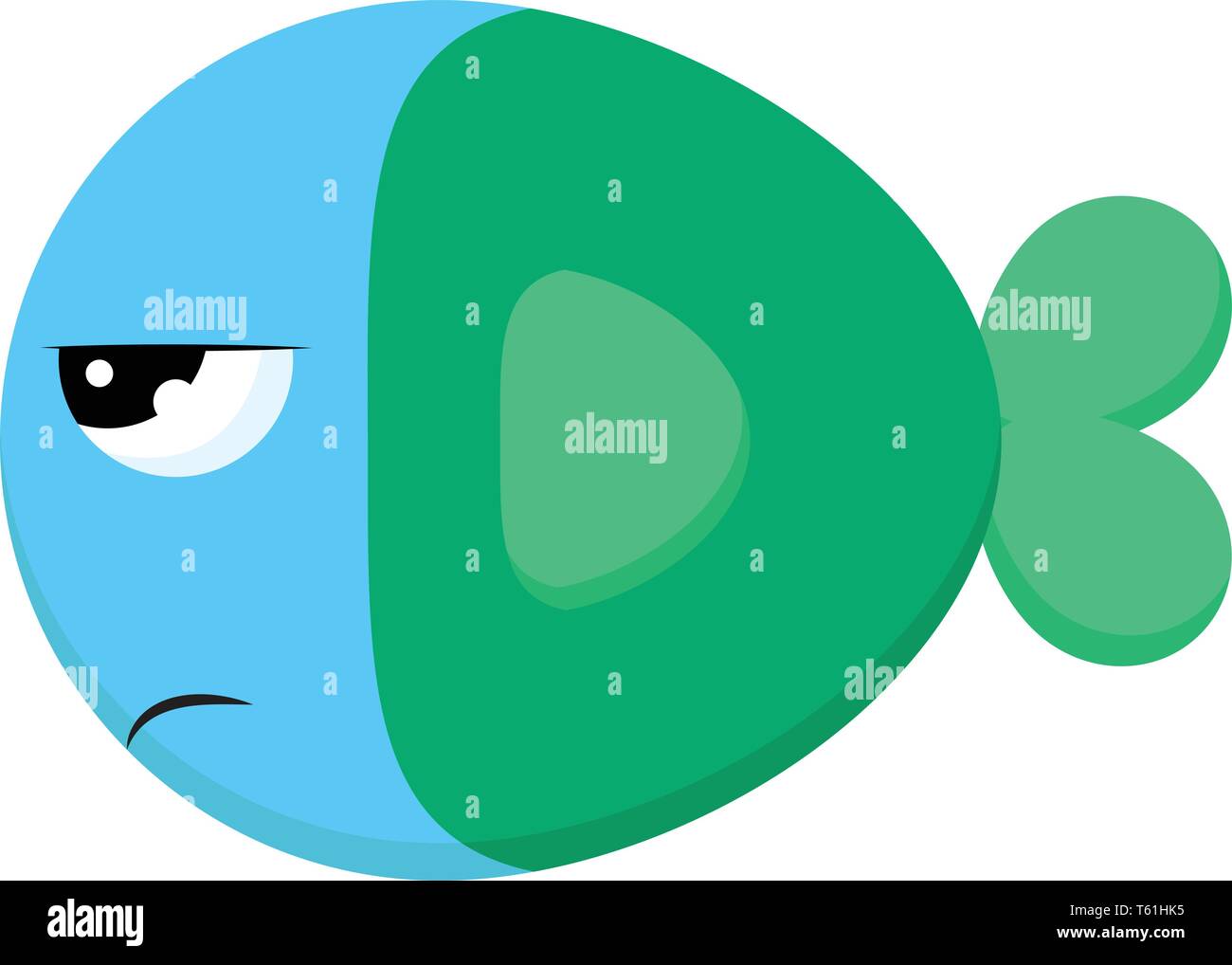 Eine verärgerte blaue Fisch mit einem grünen Schwanz und einem funkelnden Augen, Vector, Farbe, Zeichnung oder Abbildung. Stock Vektor