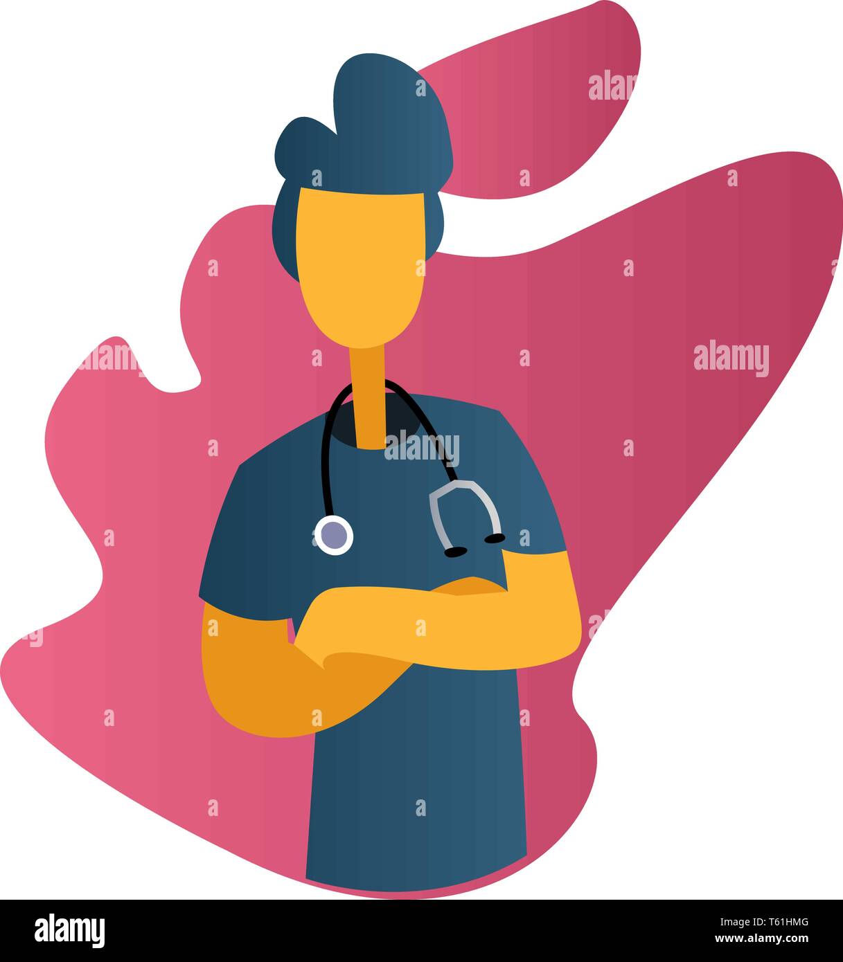 Bezirk Junge in Blau medizinische Klage vor Rosa grafische Formen Vector Illustration auf weißem Hintergrund Stock Vektor