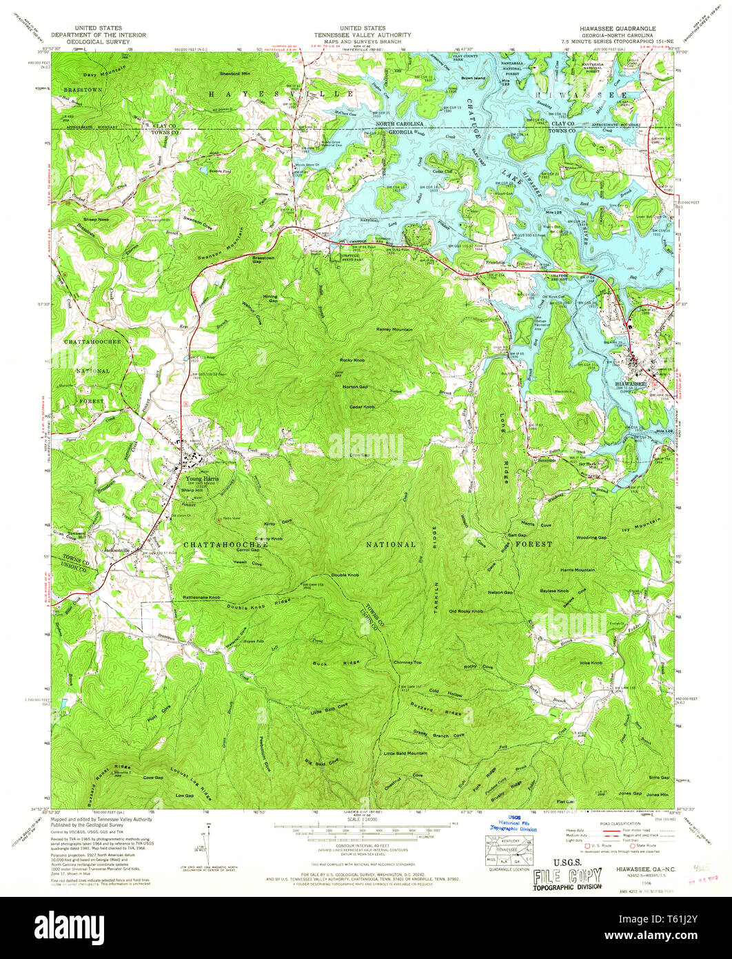 USGS TOPO Karte Georgia ga Hiawassee 245919 1966 24000 Wiederherstellung Stockfoto