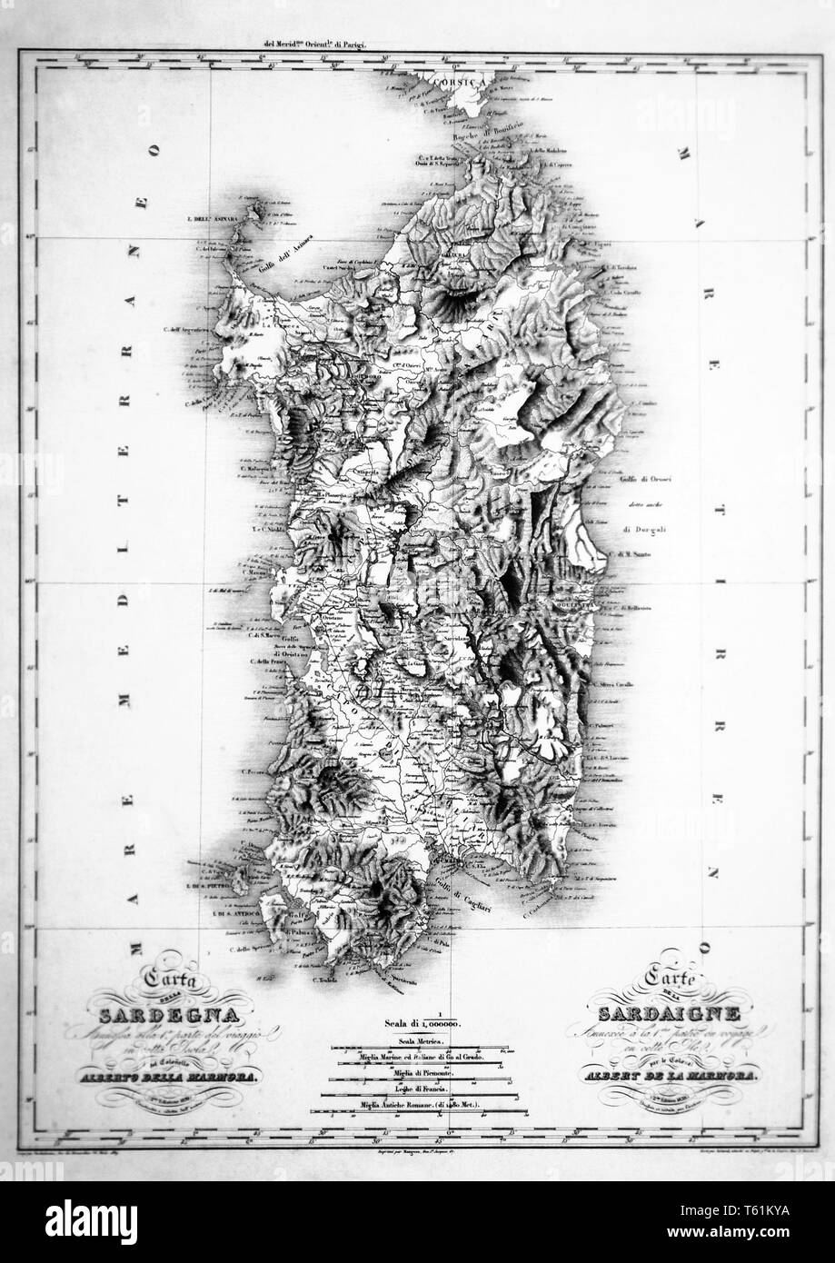 Alte Sardinien Karte von VOYAGE EN SARDAIGNE, 1826 Bertrand, Paris, Bocca Turin von Alberto La Marmora (1789-1863) Stockfoto