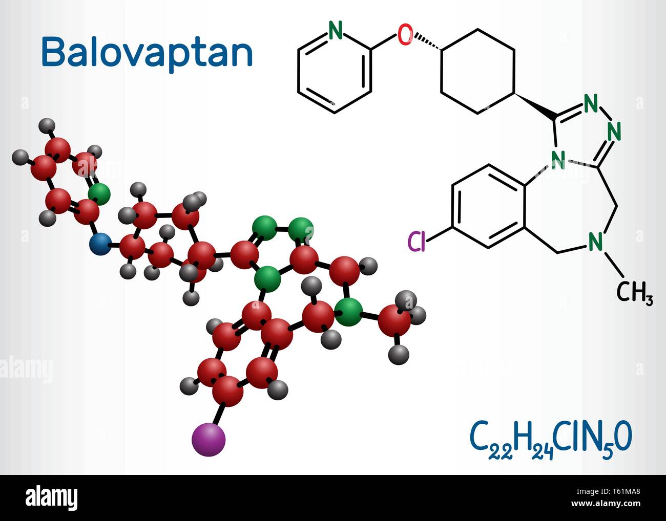 Balovaptan Molekül. Ist Medikament für die Behandlung von Autismus. Strukturelle chemische Formel und Molekül-Modell. Vector Illustration Stock Vektor