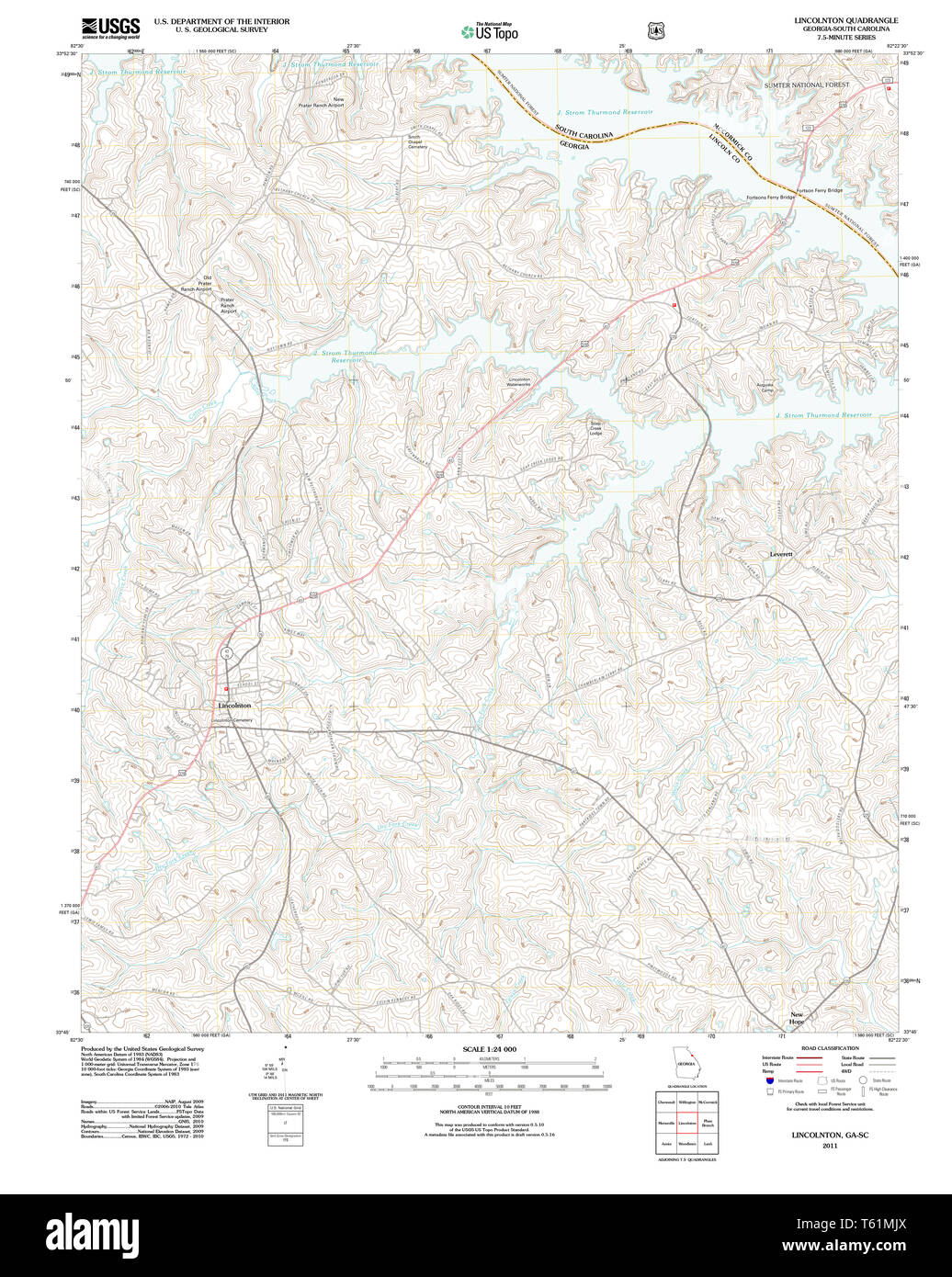 USGS TOPO Karte Georgia ga Lincolnton 20110819 TM Wiederherstellung Stockfoto