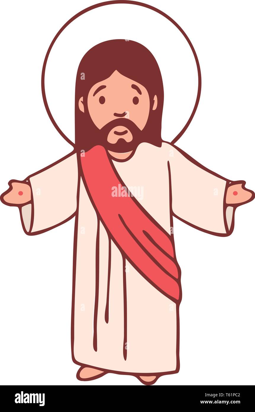 Hand gezeichnet vector Abbildung oder Zeichnung von Jesus Christus gut mit offenen Händen in einem Cartoon Stil Stock Vektor