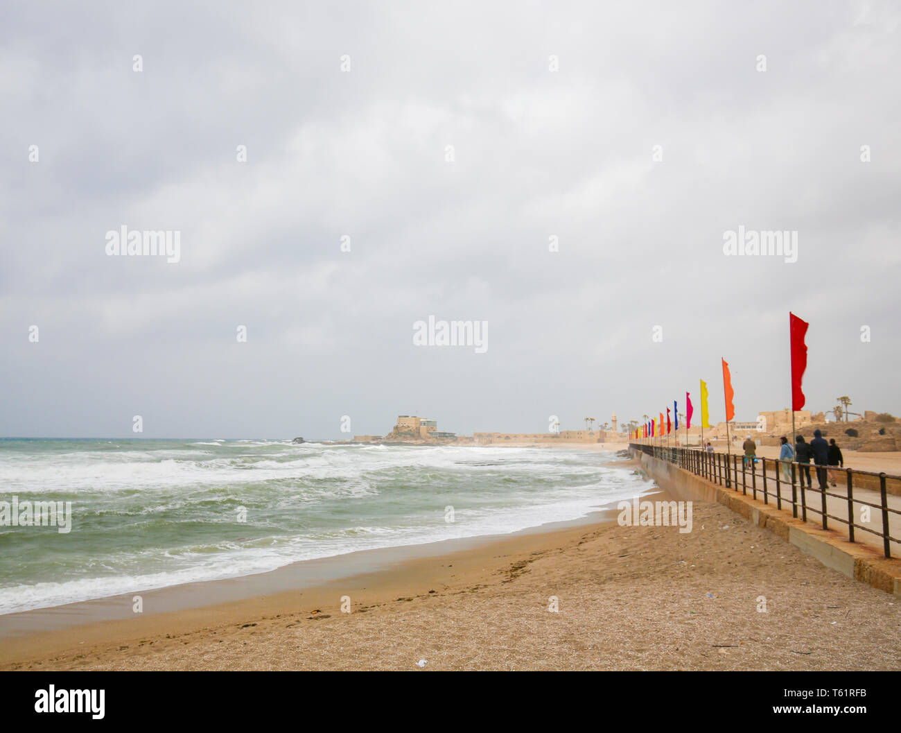 Die Ruinen der antiken römischen Stadt Cäsarea an der Mittelmeerküste in Israel. Stockfoto