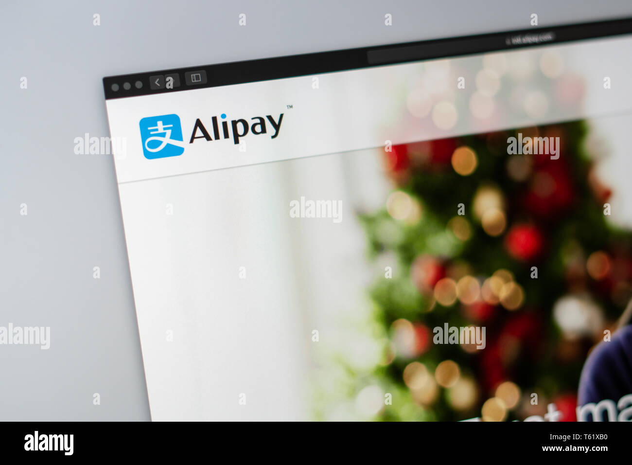 Alipay Startseite. Nahaufnahme von alipay Logo. Kann als illustrative für Medien oder anderen Websites, gut für Info oder Marketing verwendet werden. Stockfoto