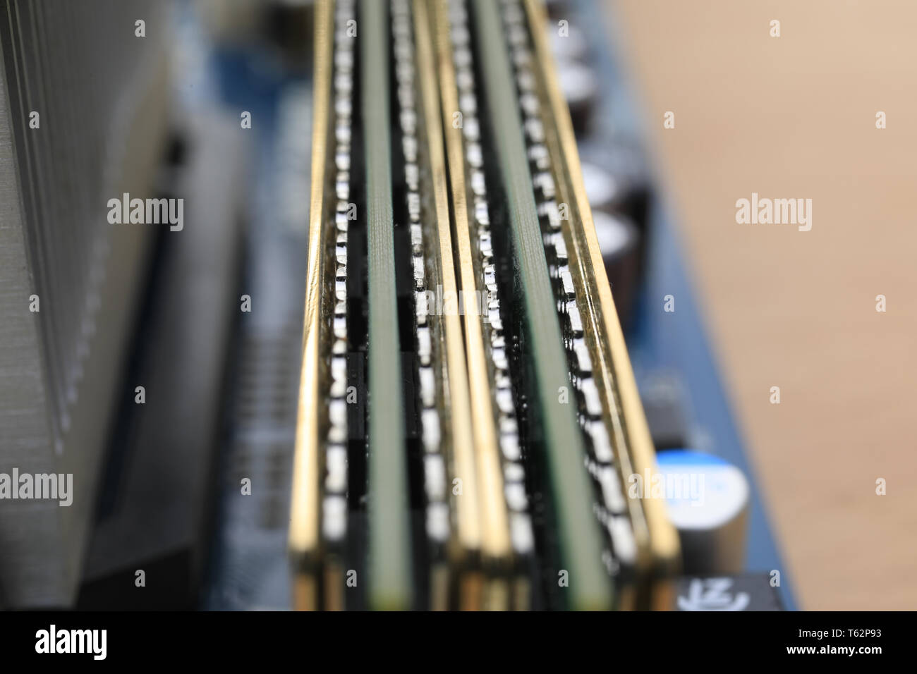 Motherboard Makro Fotos von Montagekomponenten an der Oberfläche Stockfoto