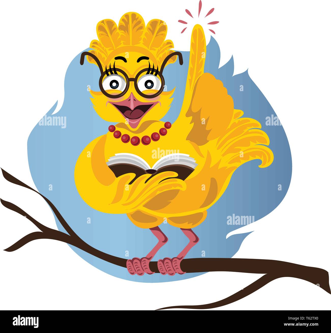 Dekorative cartoon owl Charakter, mit Brille sitzt auf einem Stapel Bücher, Vector Illustration Stock Vektor