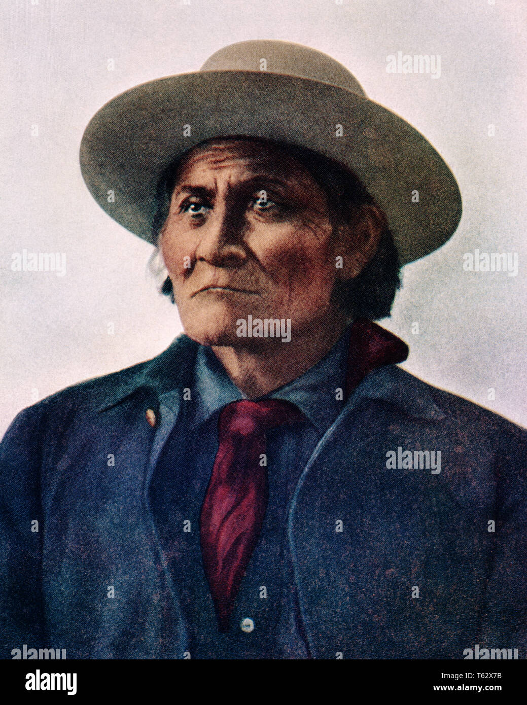 1800s 1900s Portrait von Native American Indian LEADER der CHIRICAHUA MESCALERO APACHE GERONIMO - ki 4305 CPC 001 HARS KRIEGER MUT AUFREGUNG WISSEN FÜHRUNG STARK VON AUTORITÄT ARIZONA CELEBRITY ESCAPE STILVOLLE NATIVE AMERICAN GERONIMO INDIANER APACHE AZ INDIGENEN ALTMODISCH Stockfoto
