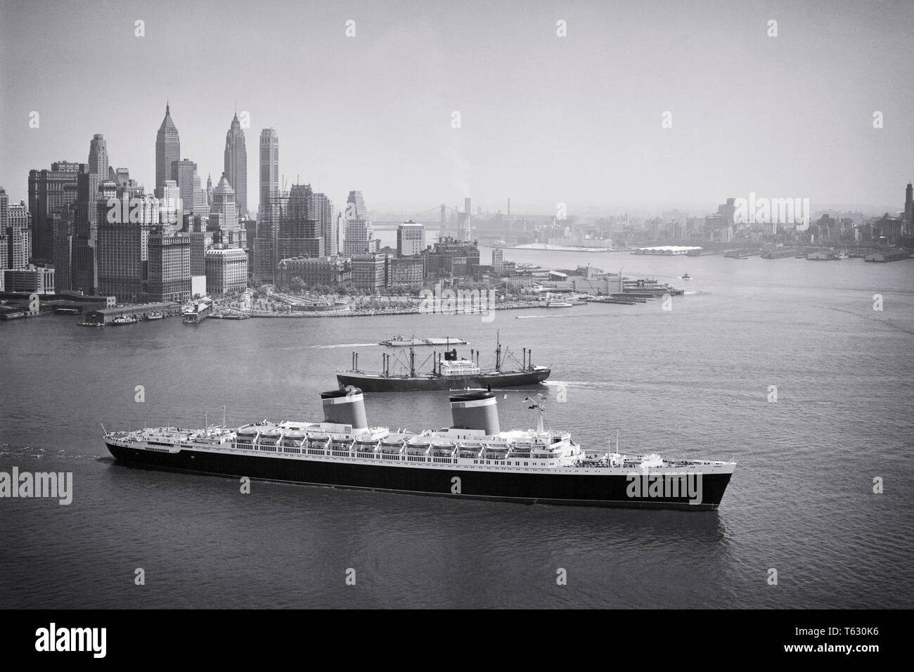 1950er Jahre Passagierschiff Die Ss United States Kopfe Heraus Zum Meer Vom Hafen Von New York