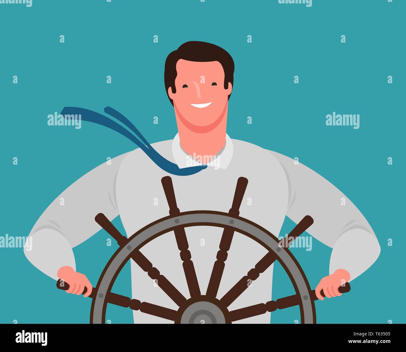 Lächelnd Unternehmer an der Spitze des Schiffes. Wirtschaftlicher Erfolg, cartoon Vector Illustration Stock Vektor