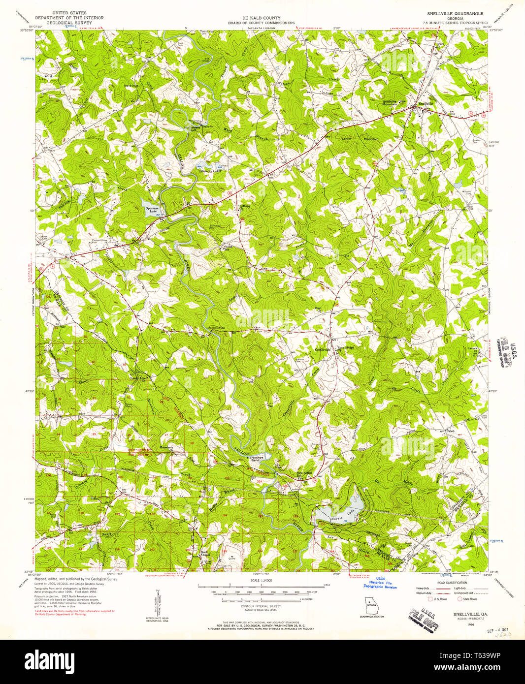 USGS TOPO Karte Georgia Snellville GA 246936 1956 24000 Wiederherstellung Stockfoto