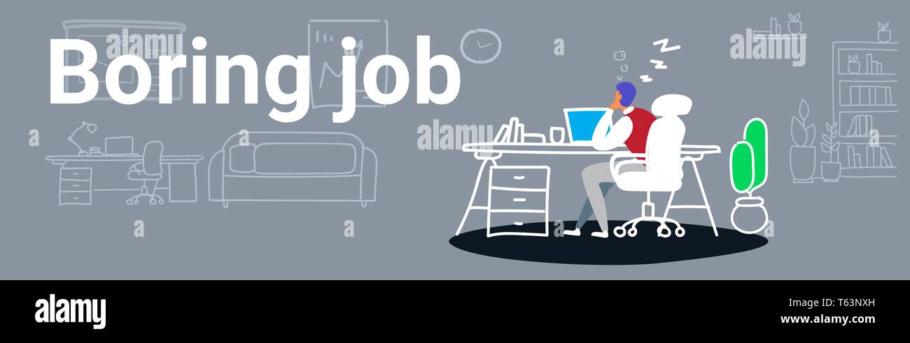 Überarbeitet Geschäftsmann schlafen auf Arbeitsplatz müde Geschäftsmann im Büro zu sitzen und während der Arbeit Tag langweiligen Job Konzept Skizze doodle ruhen Stock Vektor