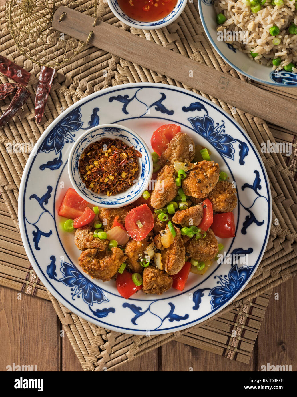 Salz und Pfeffer Hähnchen. Chinesisches Essen Stockfoto