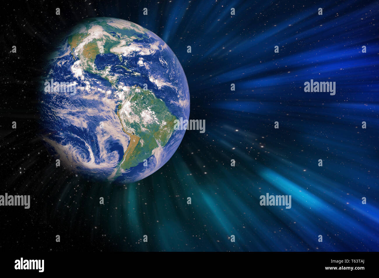 Erde in der Galaxie mit Gasen und bunte Fantasie magische Licht fackeln Elemente dieses Bild von der NASA eingerichtet Stockfoto