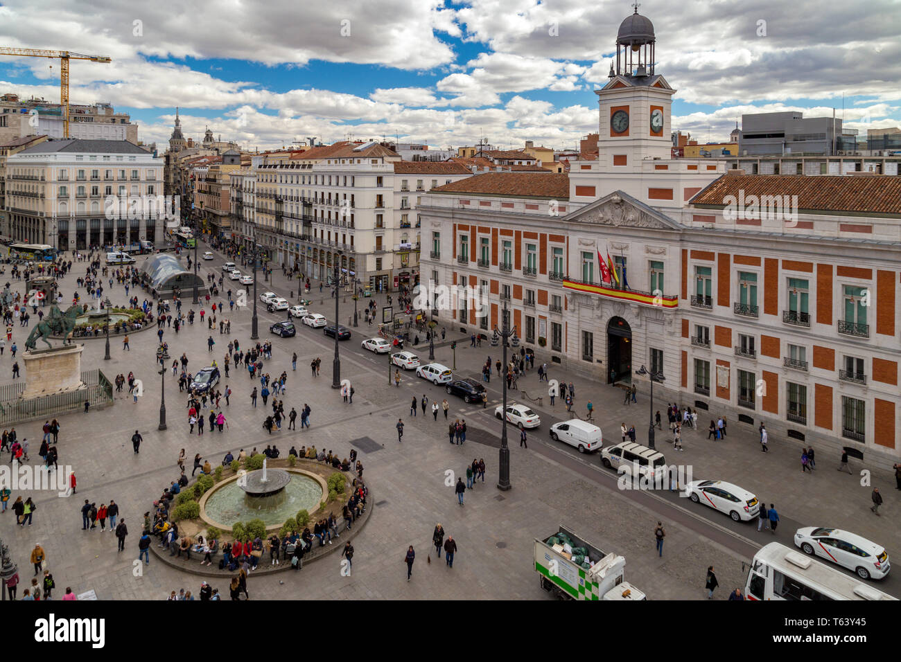 Luftaufnahme von der Puerta del Sol. Madrid, Spanien. Stockfoto