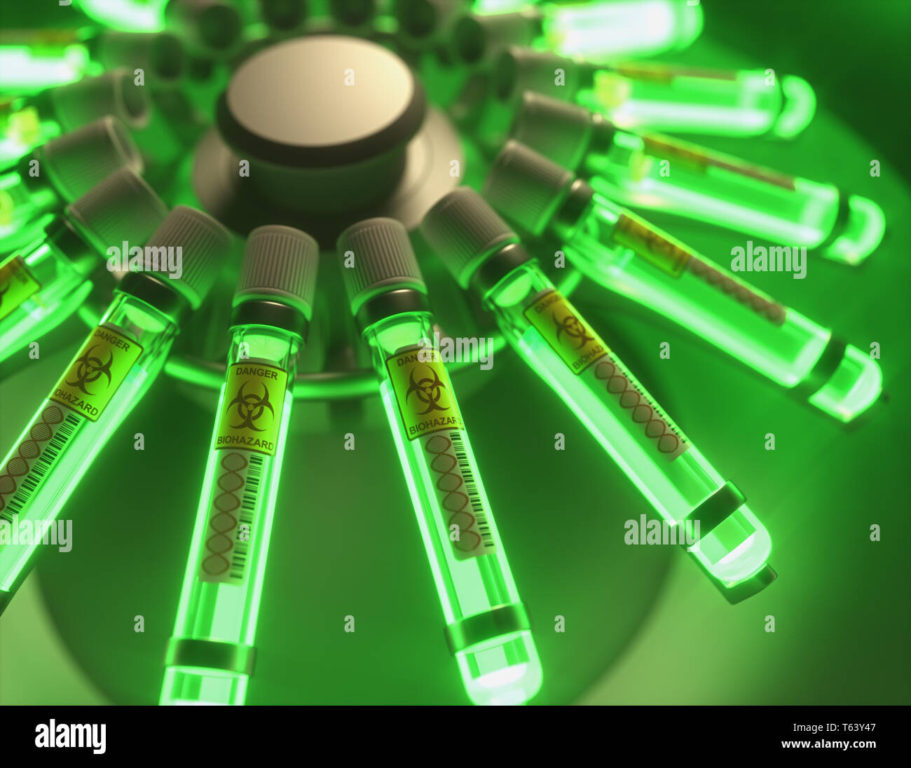 3D-Darstellung. Genetische Tests im Reagenzglas. Stockfoto