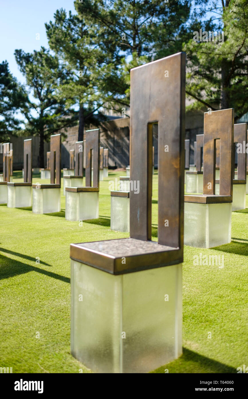 Die Oklahoma City National Memorial, die von der Oklahoma City Bombing am 19 April, 1995 betroffen waren, USA Stockfoto