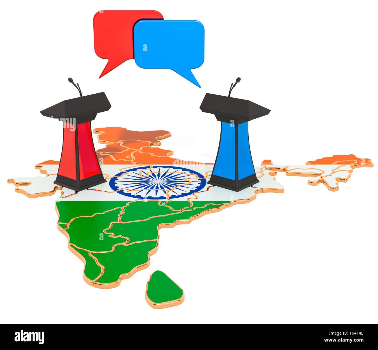 Indische Aussprache Konzept, 3D-Rendering auf weißem Hintergrund Stockfoto