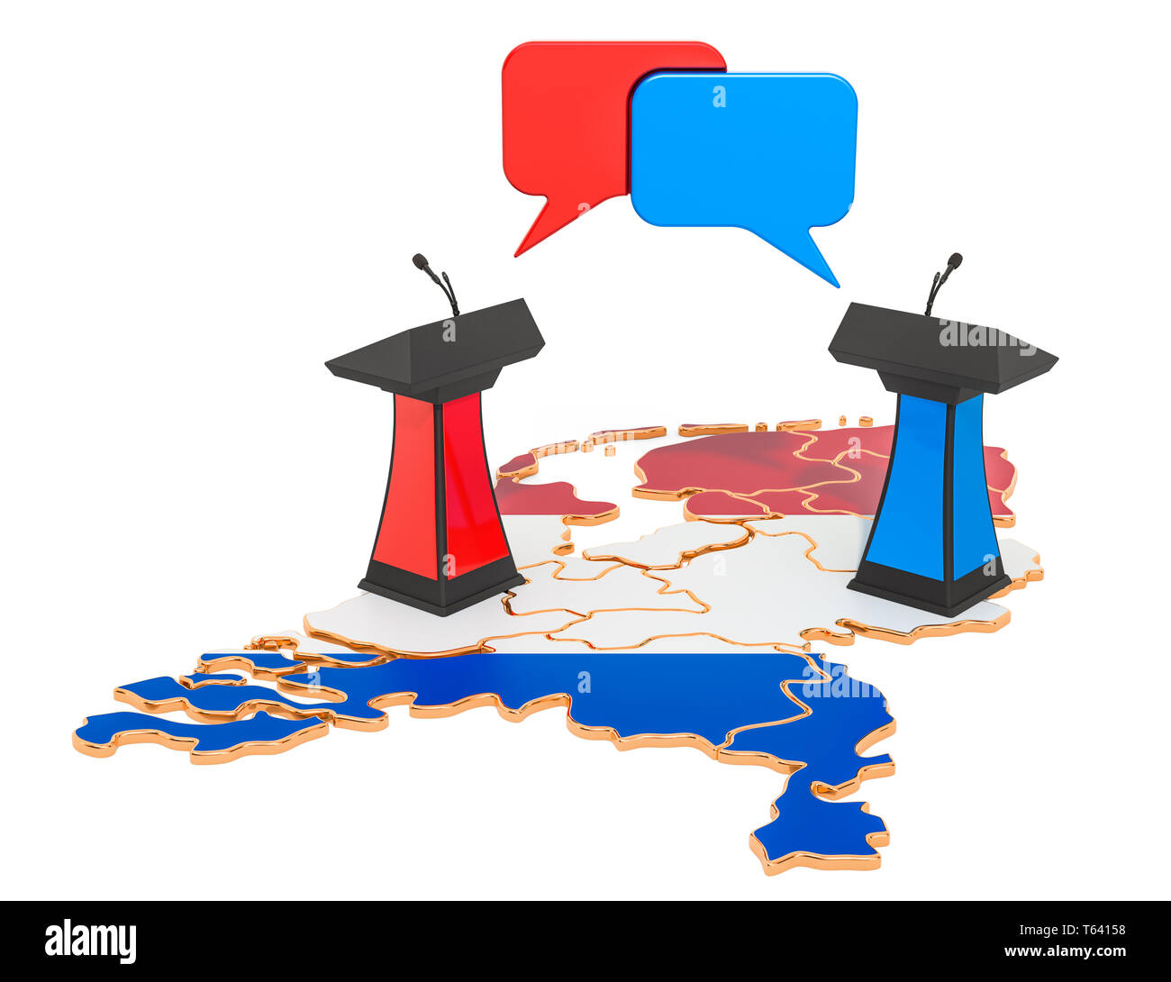 Niederlande Debatte Konzept, 3D-Rendering auf weißem Hintergrund Stockfoto