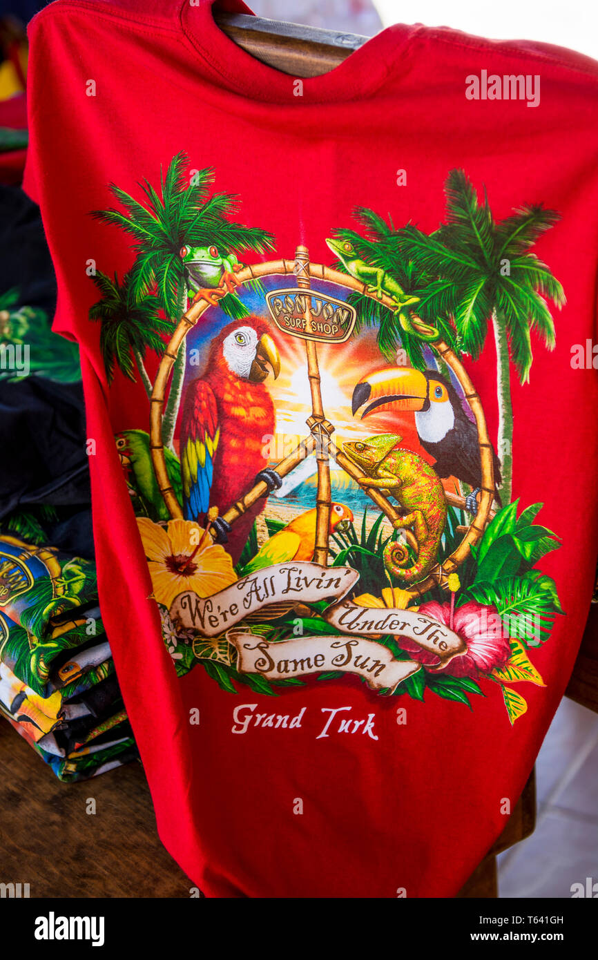 Souvenirs in Grand Turk Cruise Port, Grand Turk, Turks- und Caicos-Inseln, Karibik. Stockfoto