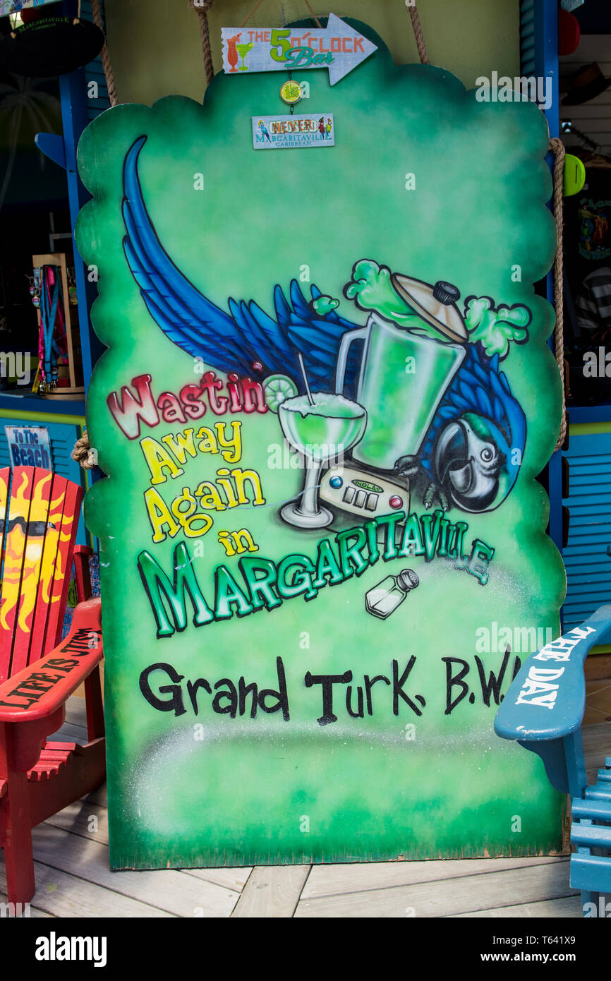 Souvenirs in Grand Turk Cruise Port, Grand Turk, Turks- und Caicos-Inseln, Karibik. Stockfoto