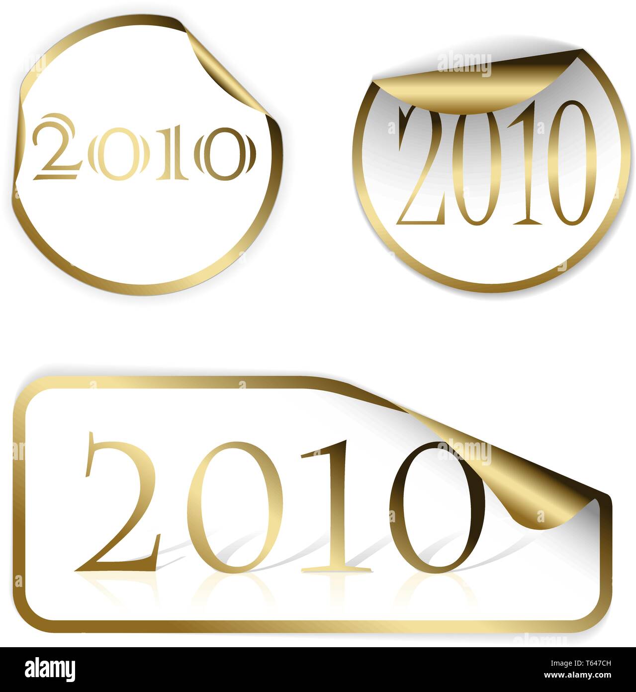 2010 auf goldenen Aufkleber für ein neues Jahr Stock Vektor